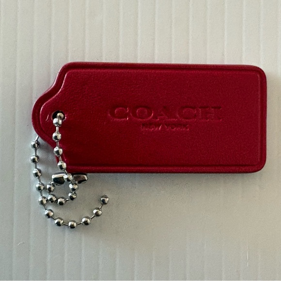 Coach Silver Toned Split Key Ring and Dog Leash Clip with Red Leather Hang Tag - Picture 9 of 16